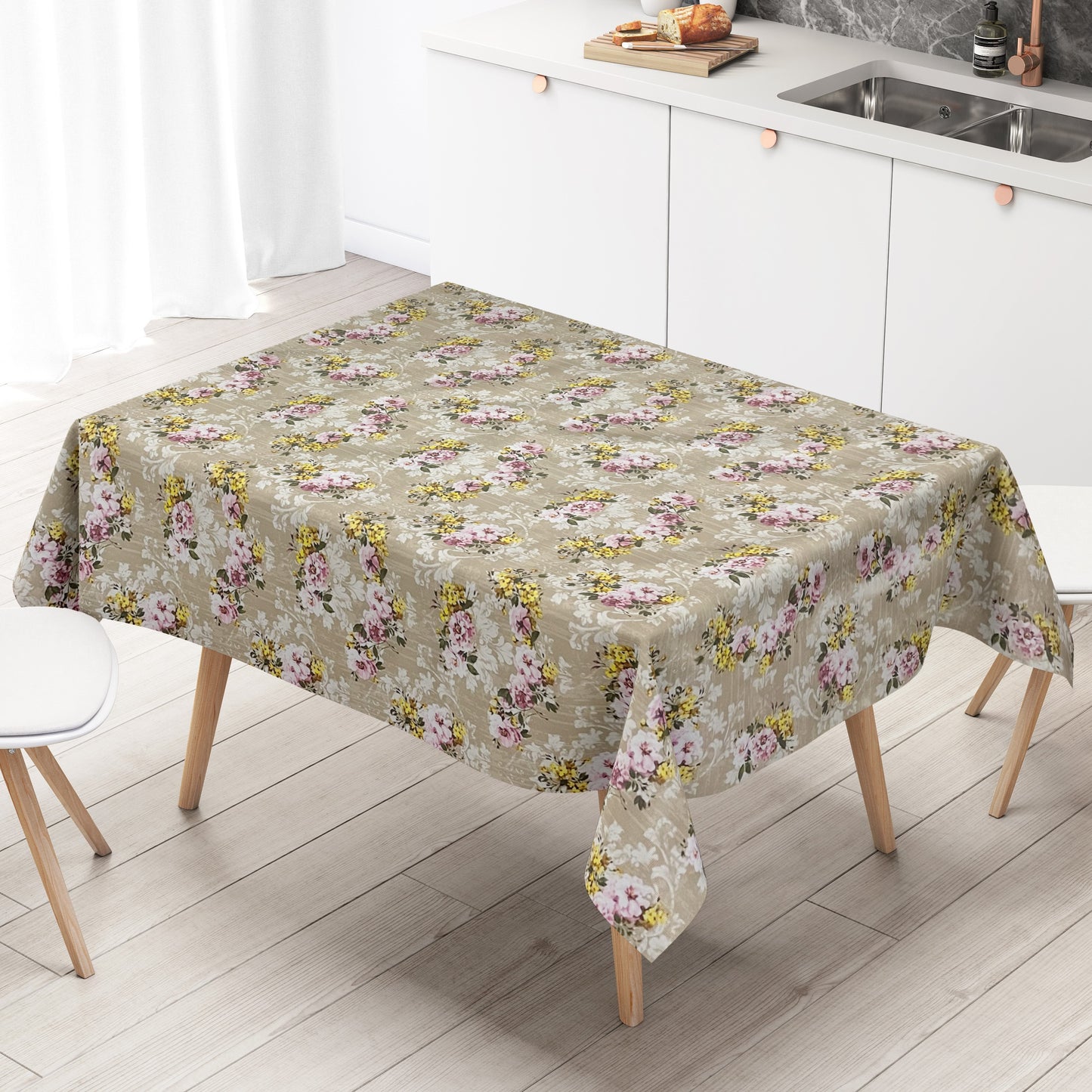Wachstuch Tischdecke beige Rosen Blüten
