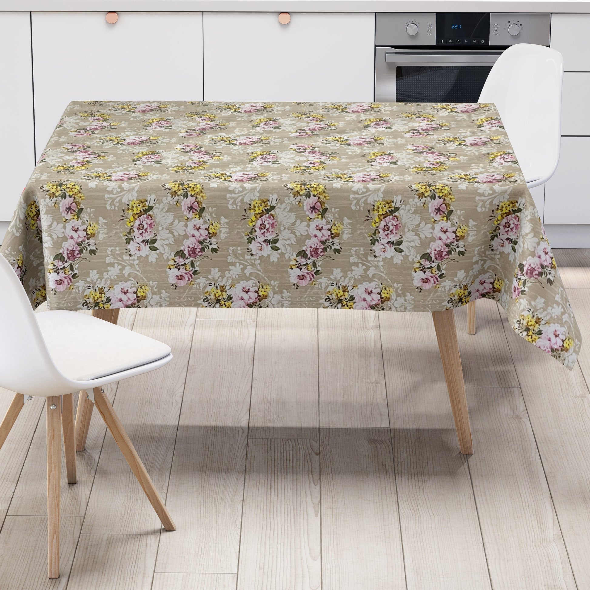 Wachstuch Tischdecke beige Rosen Blüten