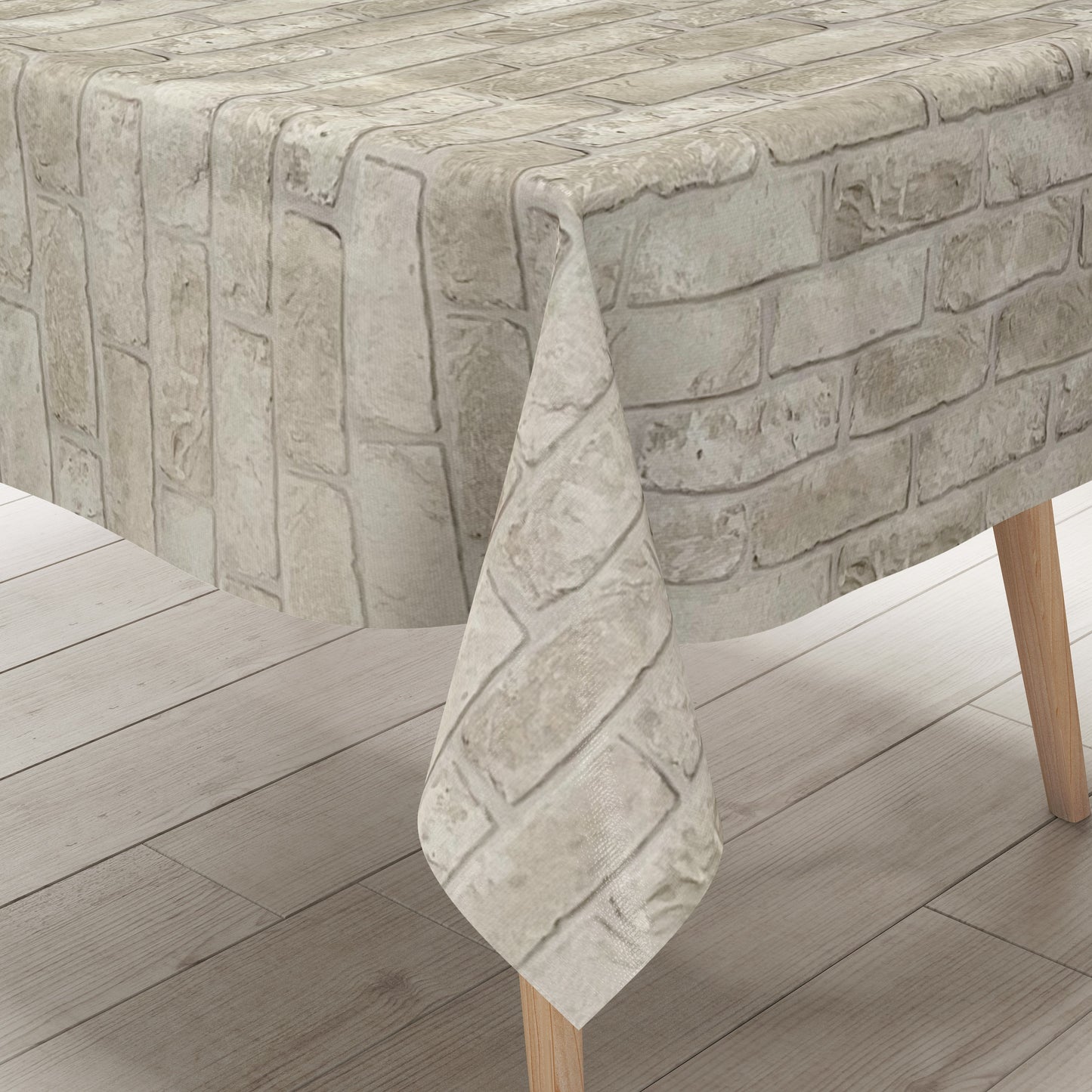 Wachstuch Tischdecke beige Steine Ziegel