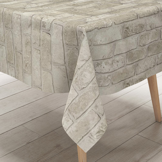 Wachstuch Tischdecke beige Steine Ziegel