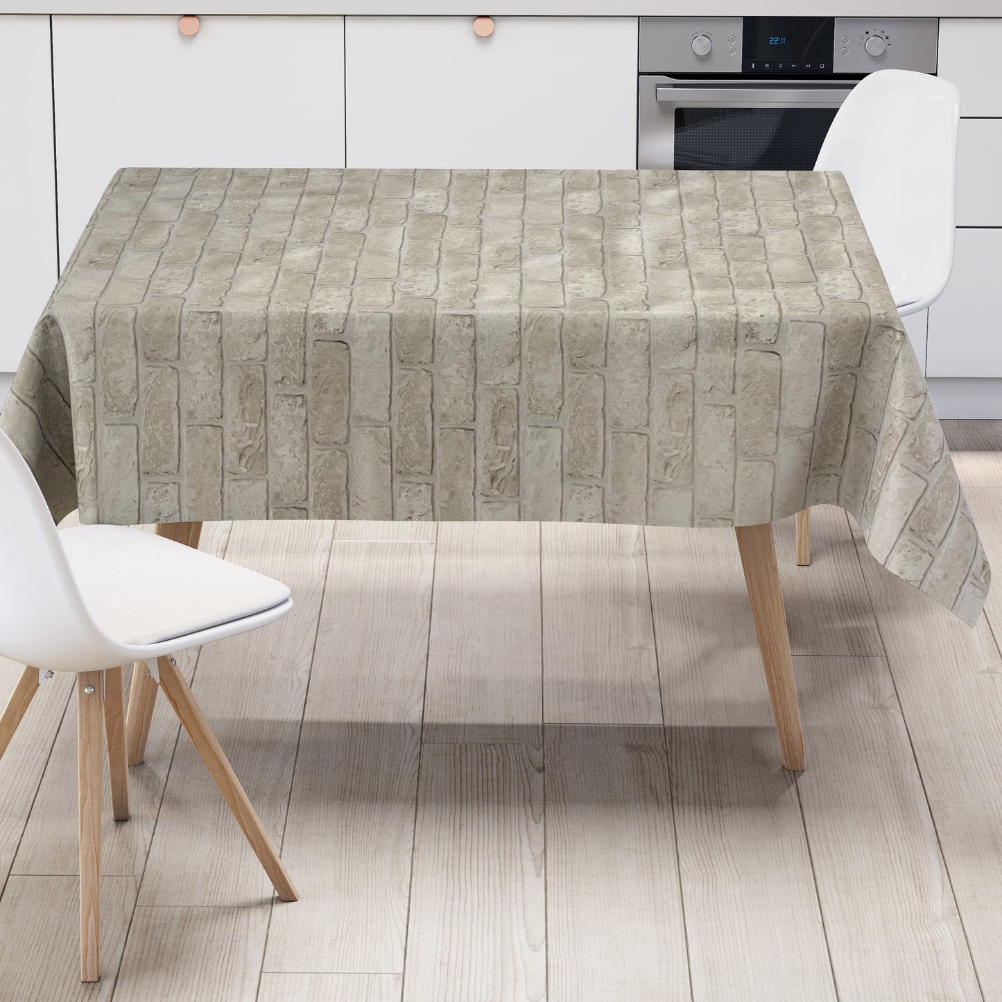 Wachstuch Tischdecke beige Steine Ziegel