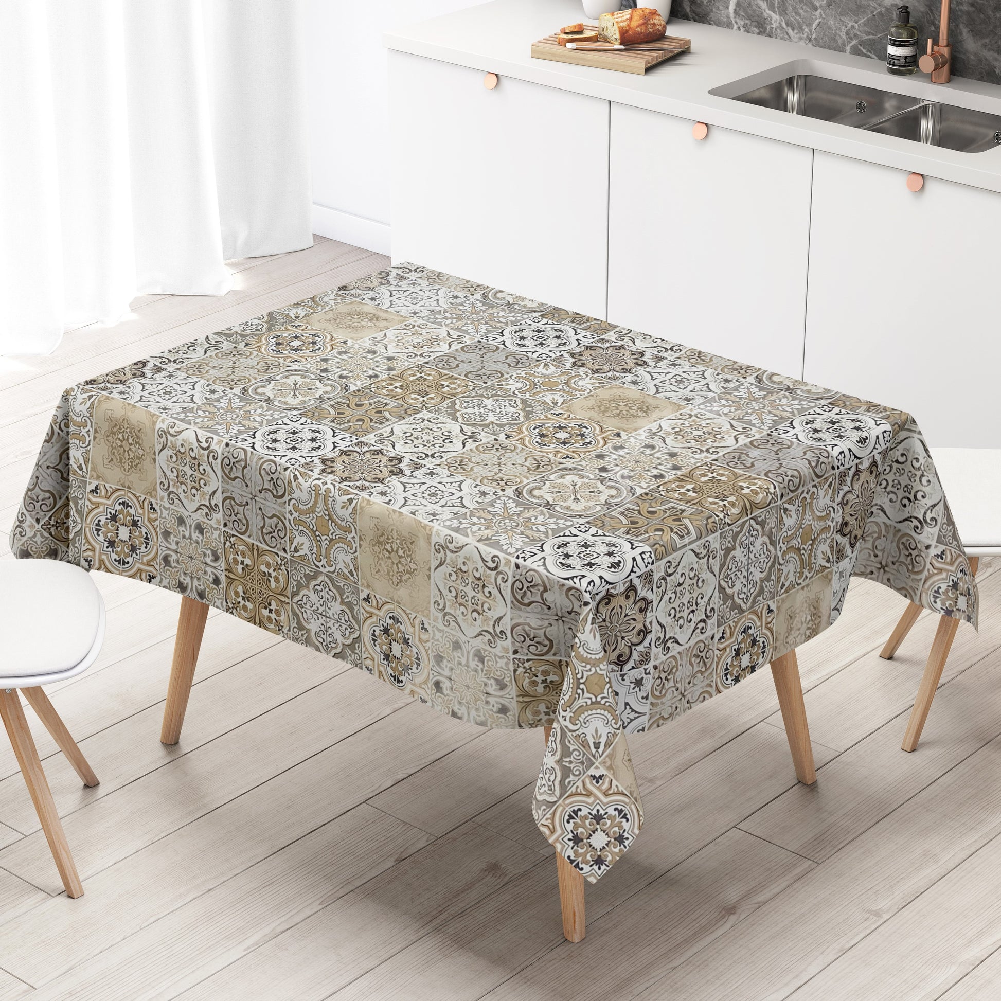 Wachstuch Tischdecke Mosaik beige grau