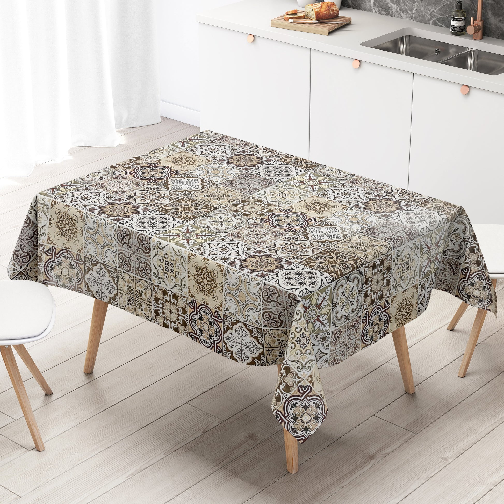 Wachstuch Tischdecke Mosaik beige braun