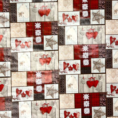 KEVKUS nappe toile cirée Noël 06033-00 coeurs rouges bois carrée ronde ovale
