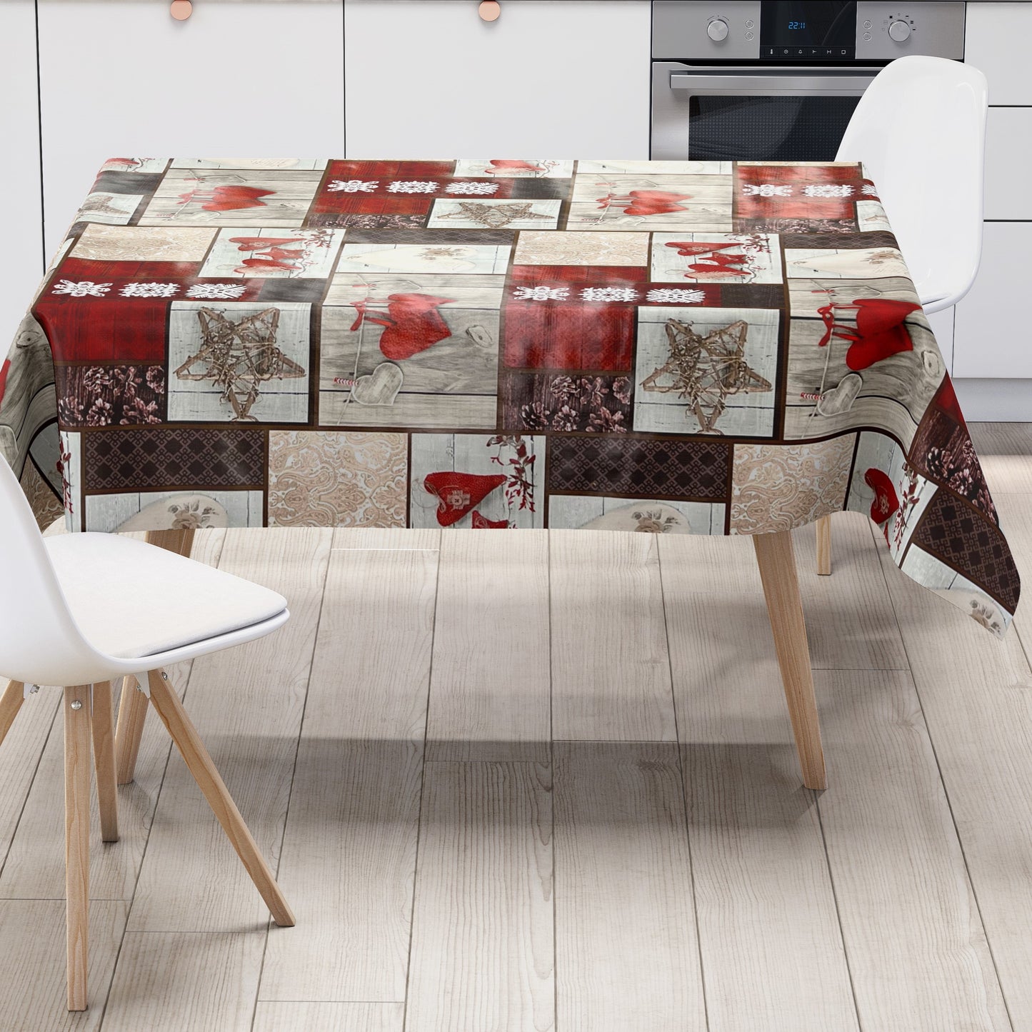 KEVKUS nappe toile cirée Noël 06033-00 coeurs rouges bois carrée ronde ovale