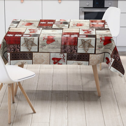 KEVKUS nappe toile cirée Noël 06033-00 coeurs rouges bois carrée ronde ovale