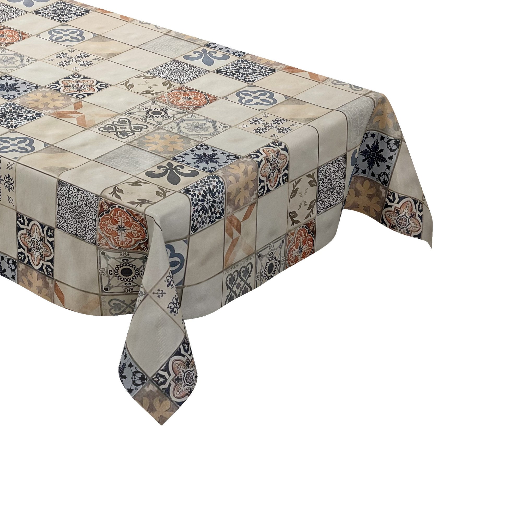 Wachstuch Tischdecke Mosaik beige blau