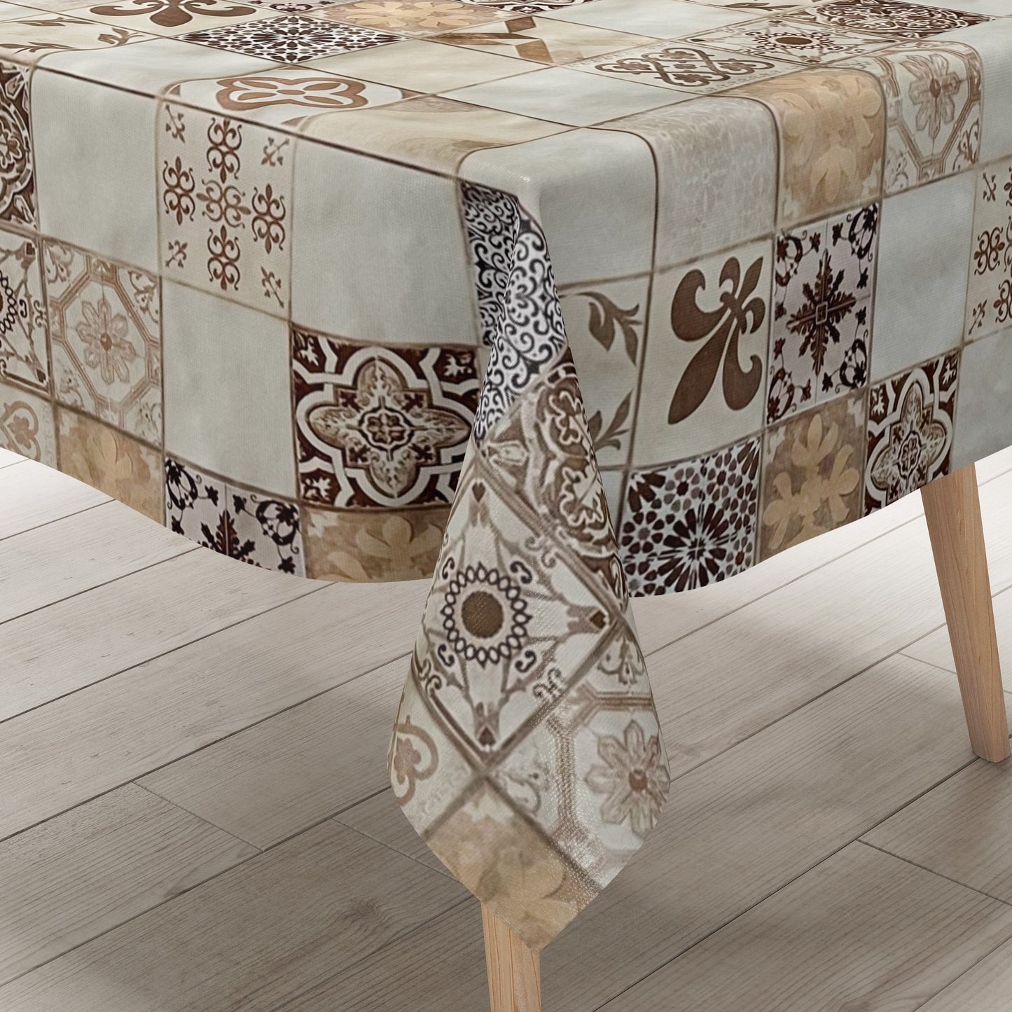 Wachstuch Tischdecke Fliesen Mosaik beige