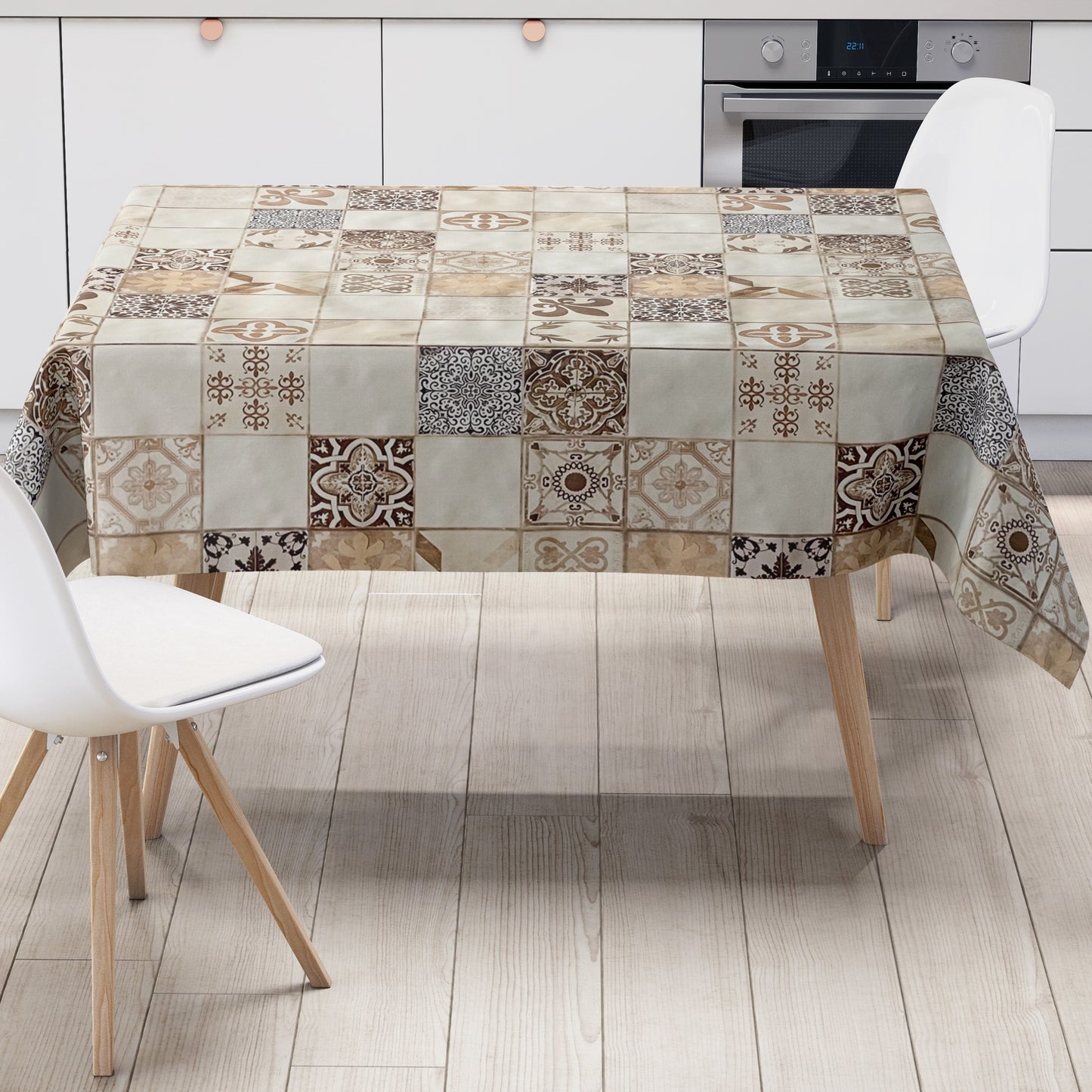 Wachstuch Tischdecke Fliesen Mosaik beige