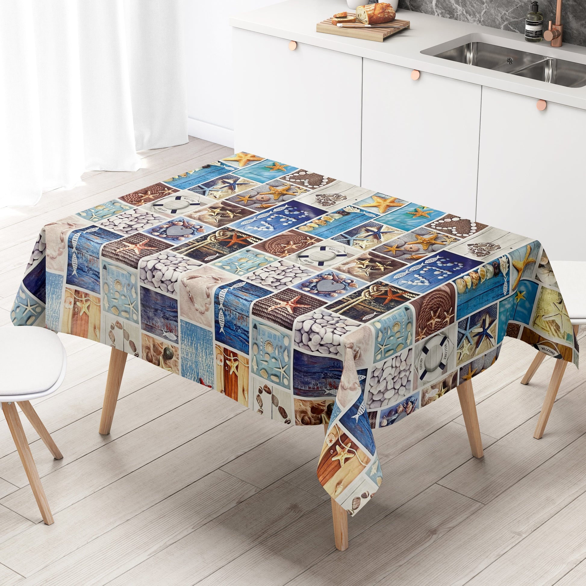 Wachstuch Tischdecke Sea maritim Holz