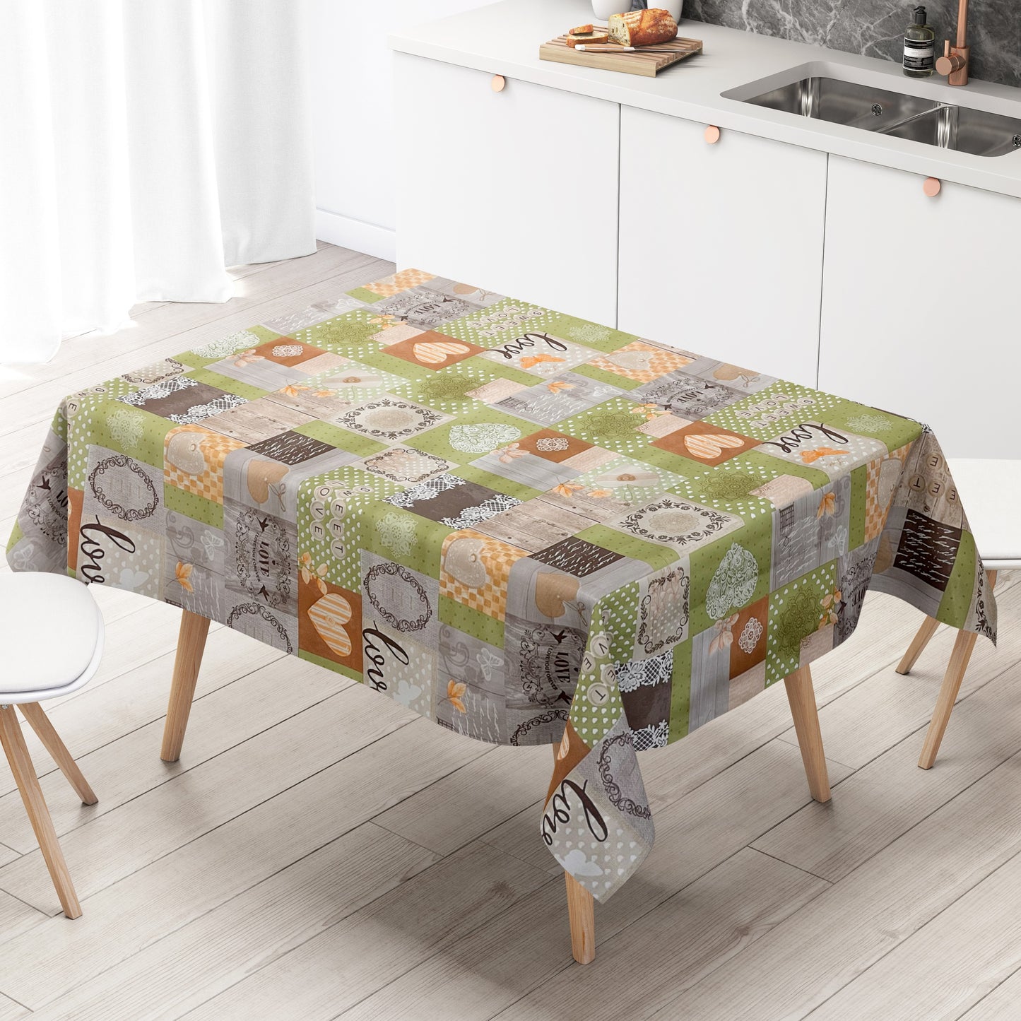 Wachstuch Tischdecke Herzen grün