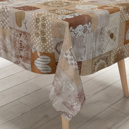 Wachstuch Tischdecke beige Herzen Love
