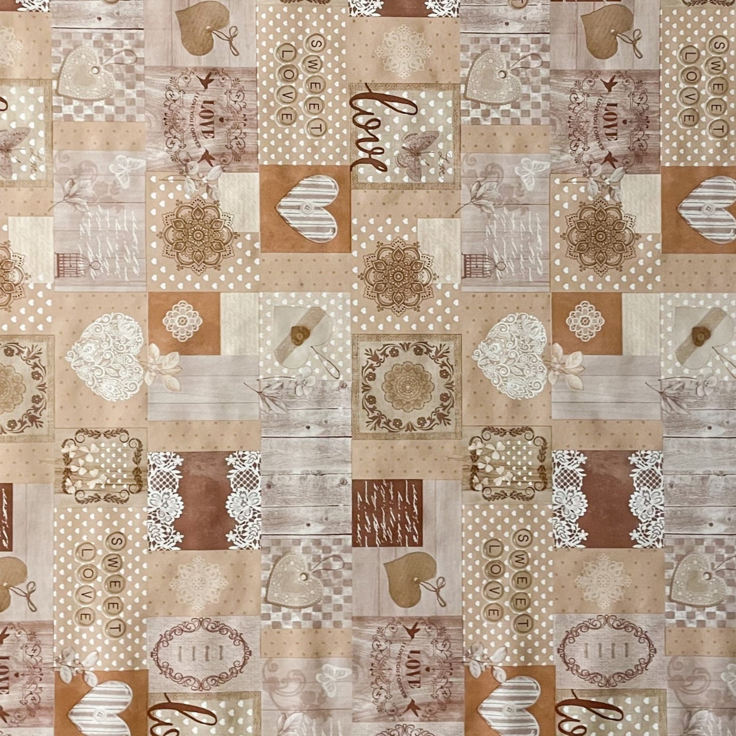 Wachstuch Tischdecke beige Herzen Love