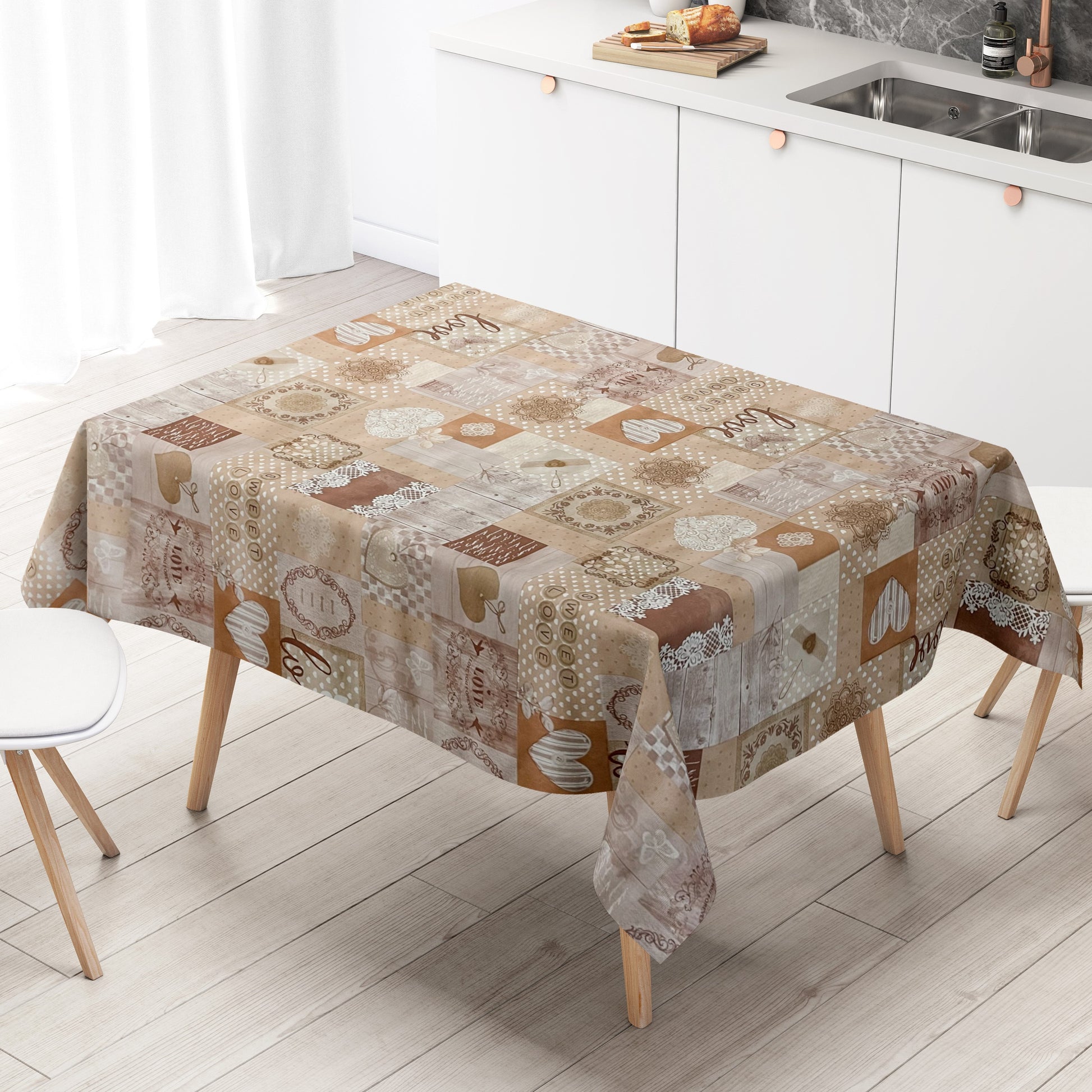 Wachstuch Tischdecke beige Herzen Love