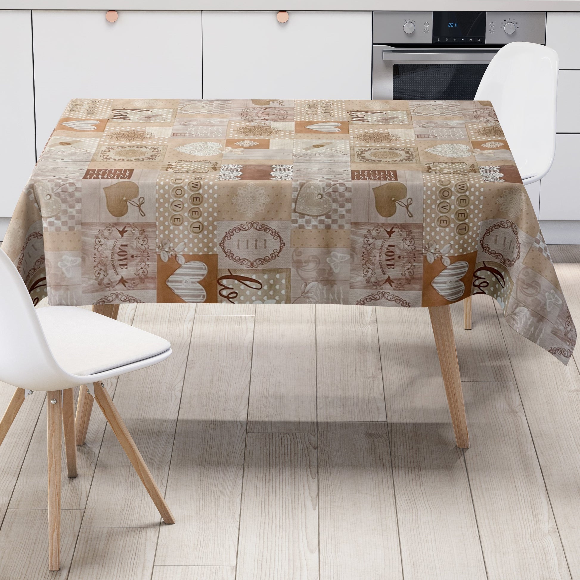 Wachstuch Tischdecke beige Herzen Love
