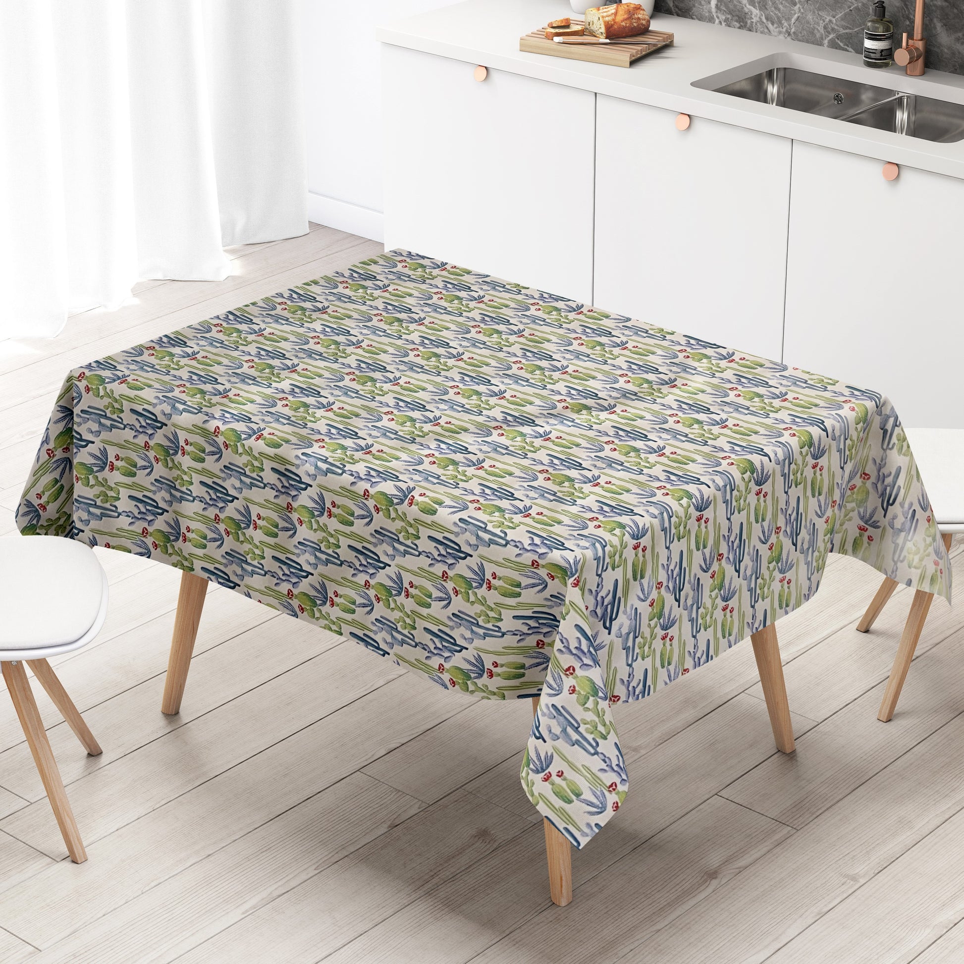 Wachstuch Tischdecke weiss Kakteen