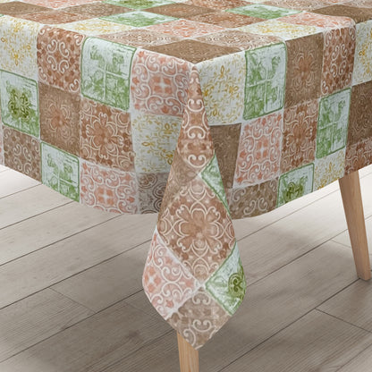 Wachstuch Tischdecke Mosaik Fliesen braun grün