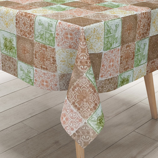 Wachstuch Tischdecke Mosaik Fliesen braun grün