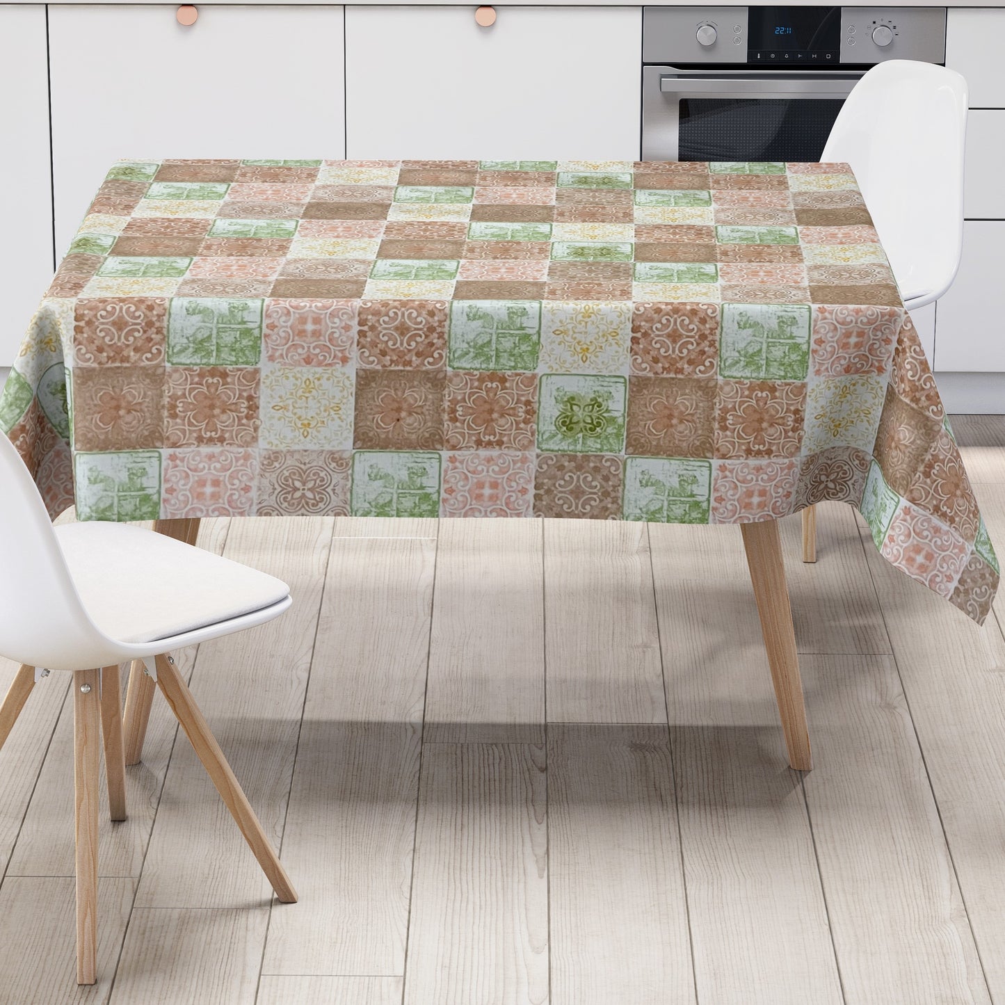 Wachstuch Tischdecke Mosaik Fliesen braun grün