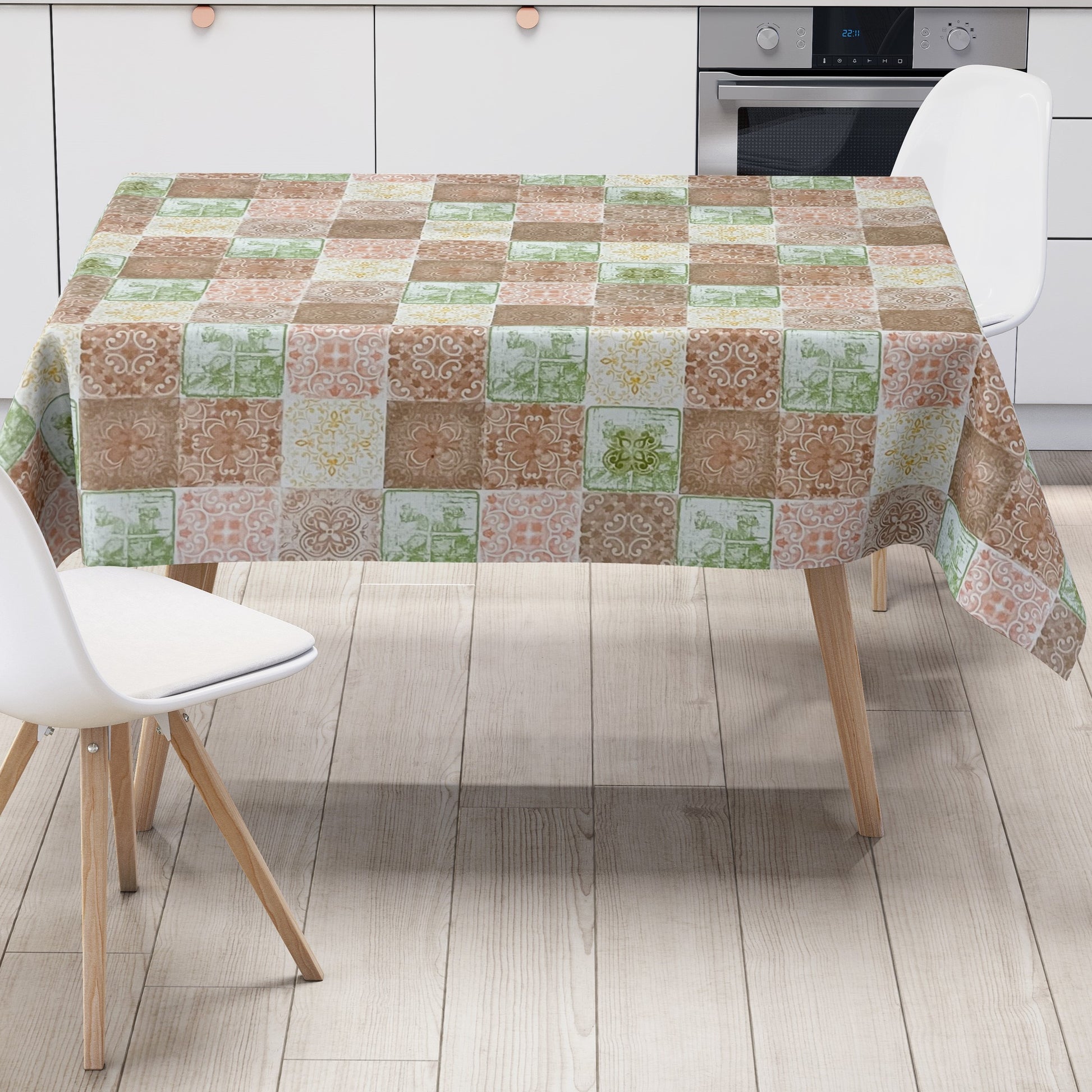Wachstuch Tischdecke Mosaik Fliesen braun grün
