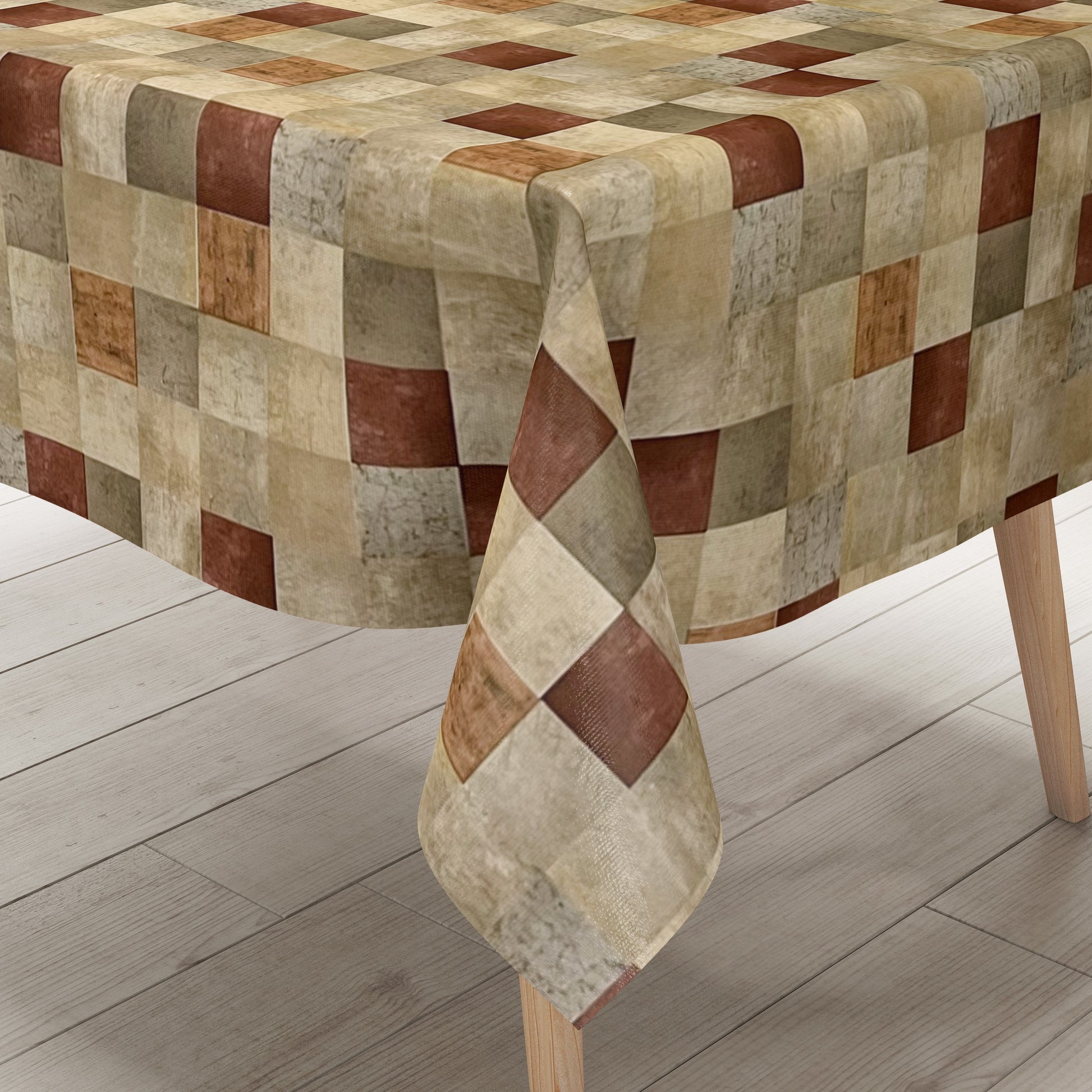 Wachstucdecke abwaschbar pvc kariert braun beigeWachstuchdecke abwaschbar pvc kariert braun beige