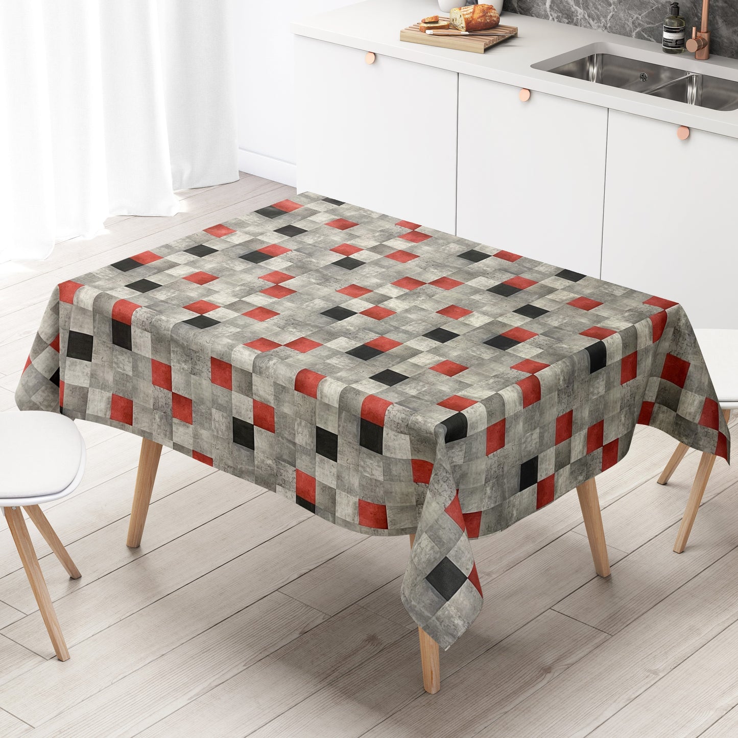 Wachstuch kariert karo grau rot kaufen pvc tischecke