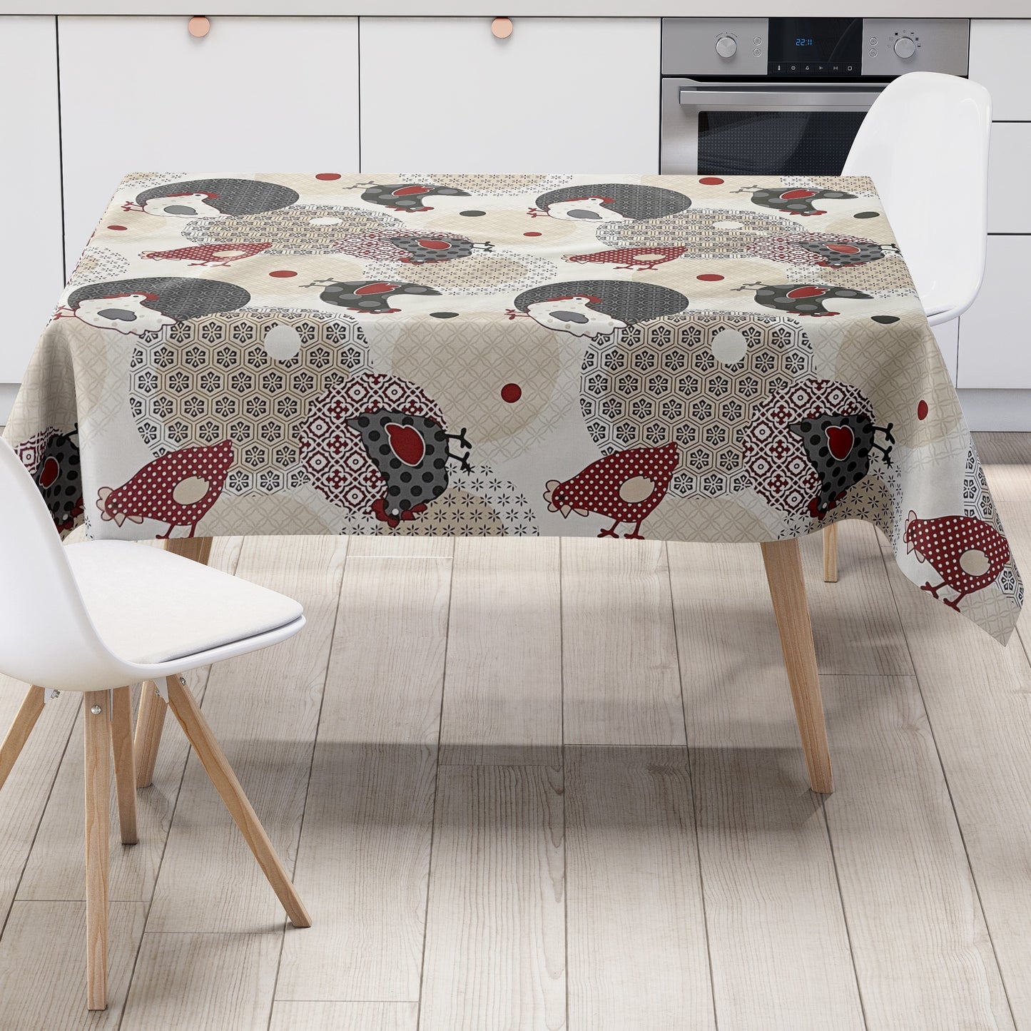 Wachstuch Tischdecke Hühner Henne beige Bauernhof