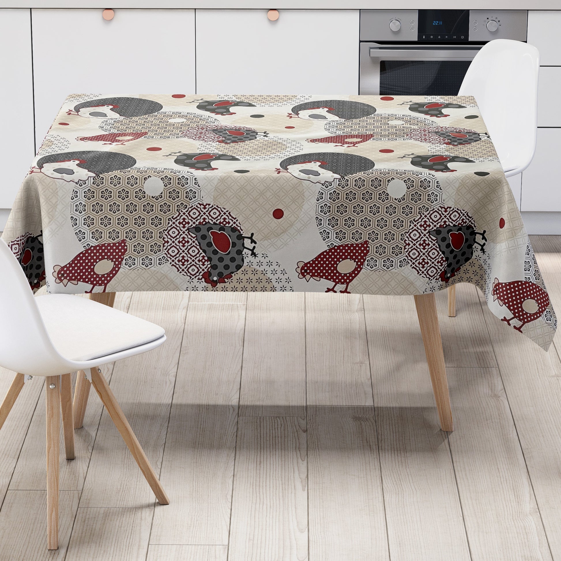 Wachstuch Tischdecke Hühner Henne beige Bauernhof