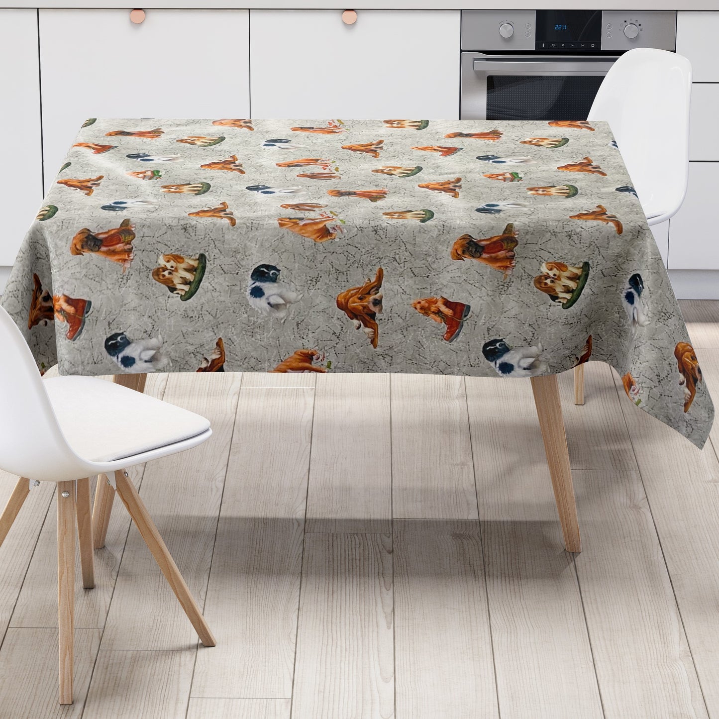 Wachstuch Tischdecke Hunde Welpen grau