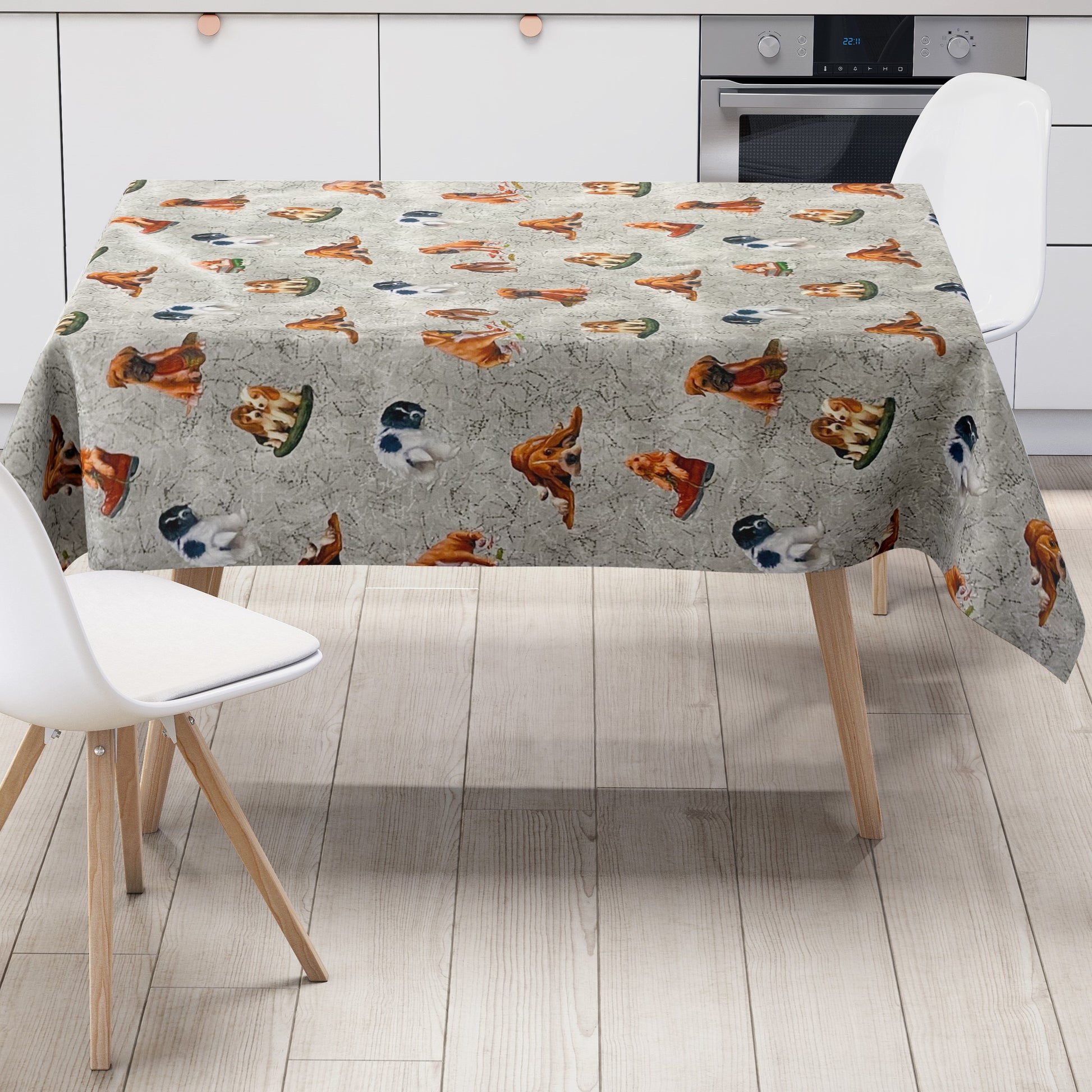 Wachstuch Tischdecke Hunde Welpen grau