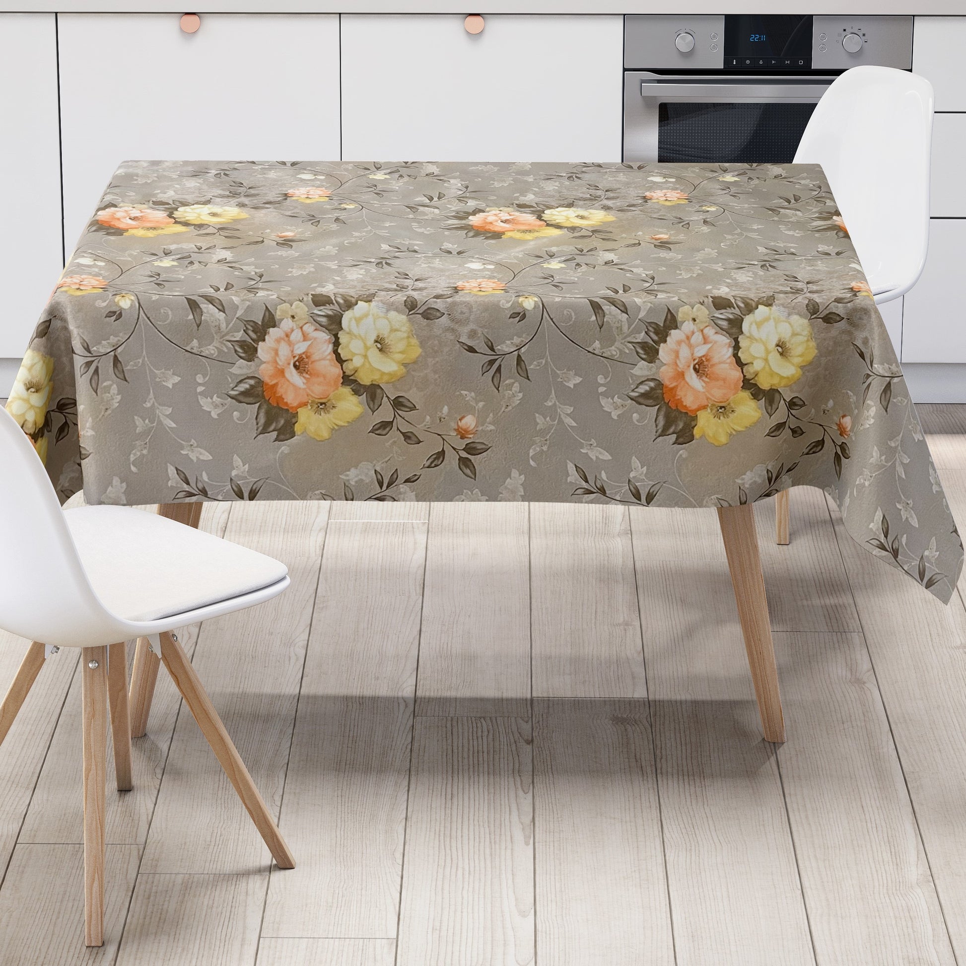 Wachstuch Tischdecke Rosen Blumen grau