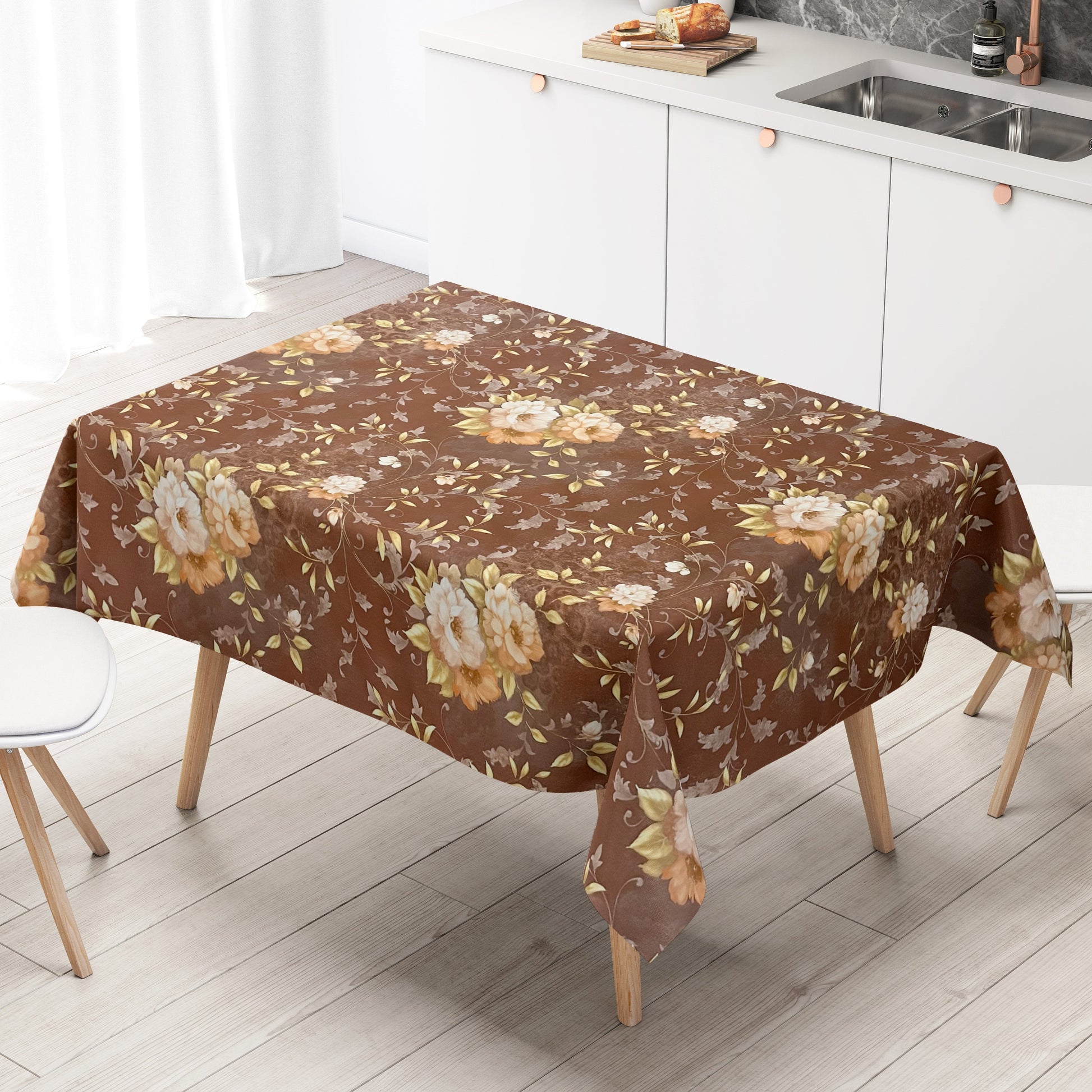 Wachstuchtischdecke braun Rosen PVC Decke