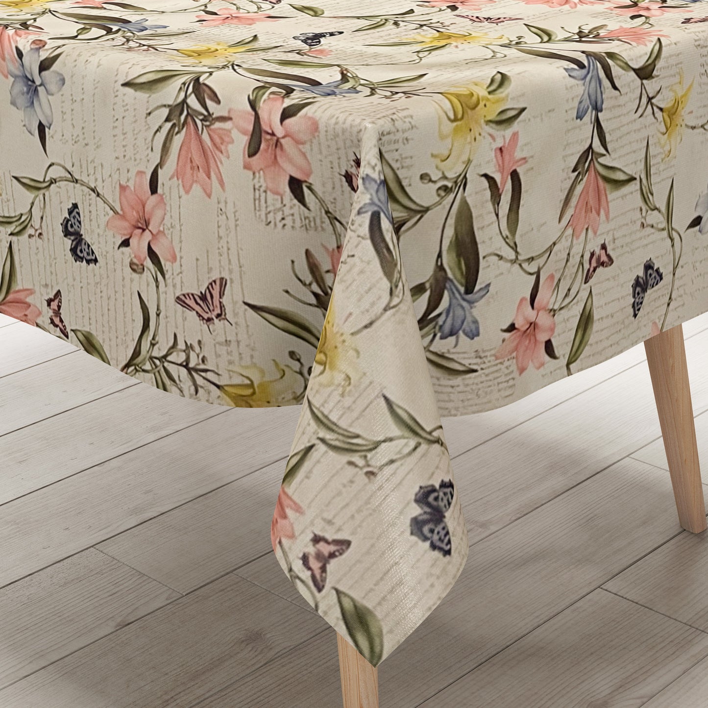 Wachstuch Tischdecke lilien beige