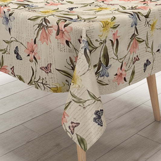Wachstuch Tischdecke lilien beige