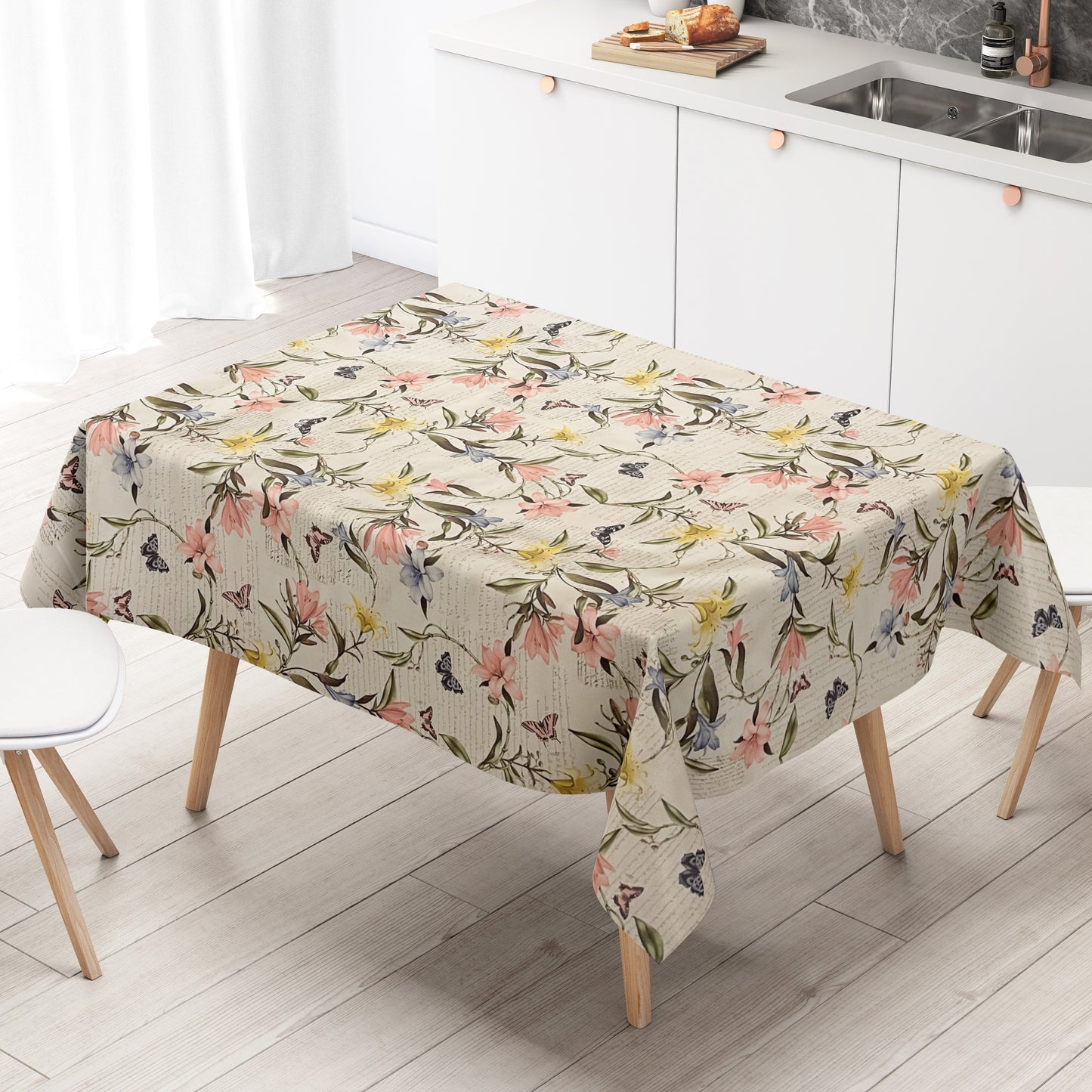 Wachstuch Tischdecke lilien beige
