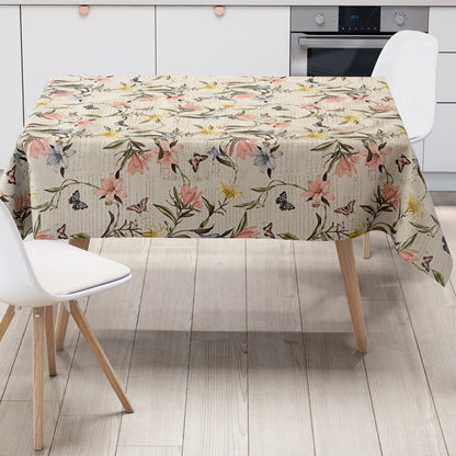 Wachstuch Tischdecke lilien beige