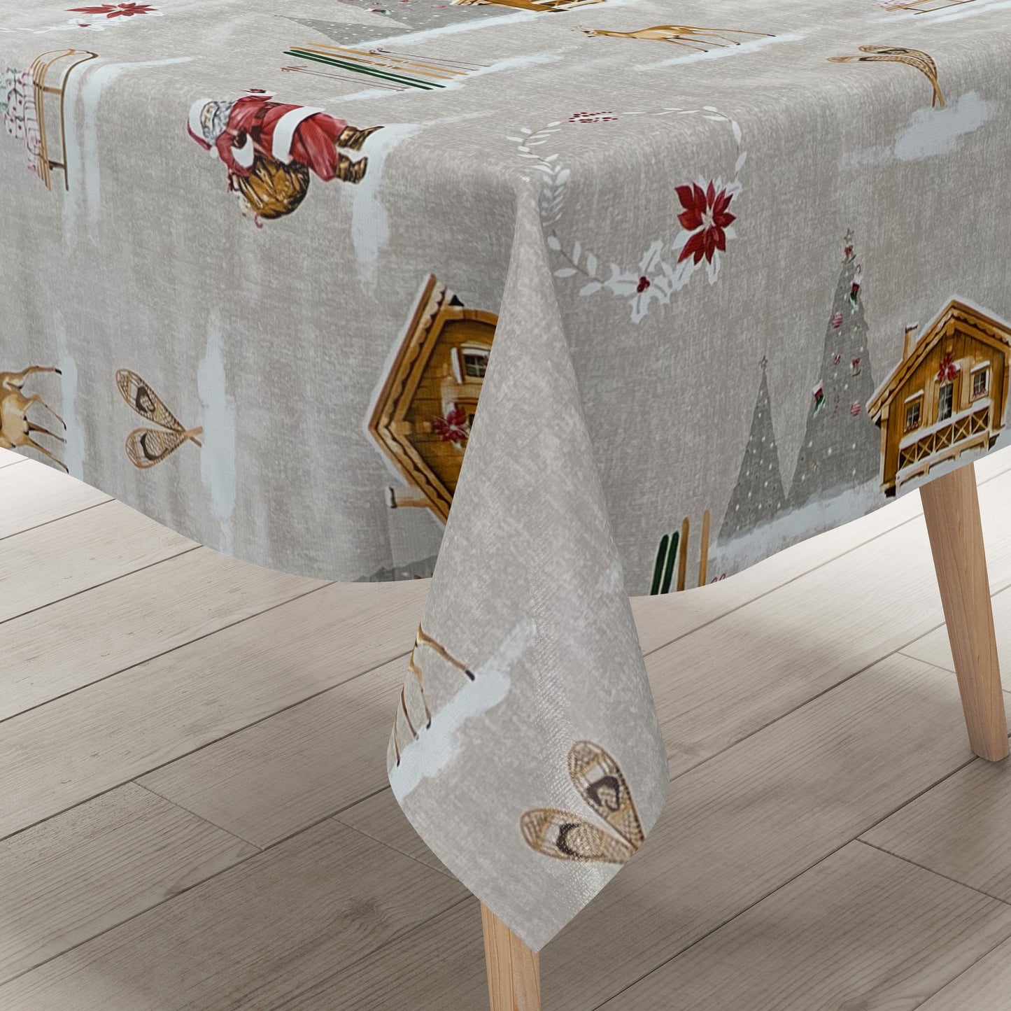 Nappe en toile cirée KEVKUS Noël 06272-02 Cabane de ski de Laponie Père Noël carrée ronde ovale