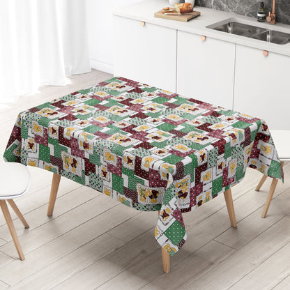 Nappe toile cirée 4068-01 motif enfant teddy vert rouge carrée ronde ovale