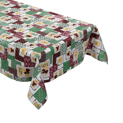 Nappe toile cirée 4068-01 motif enfant teddy vert rouge carrée ronde ovale