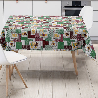 Nappe toile cirée 4068-01 motif enfant teddy vert rouge carrée ronde ovale