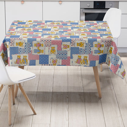 Wachstuch Tischdecke 4068-15 Teddy Kindermotiv rosa hellblau eckig rund oval