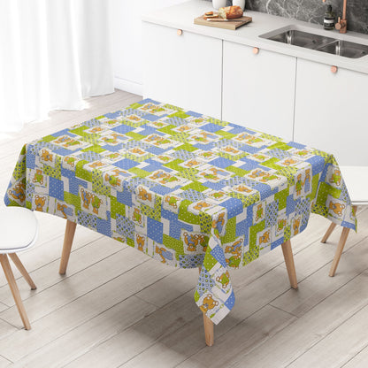 Wachstuch Tischdecke 4068-36 Teddy Kindermotiv hellgrün hellblau eckig rund oval