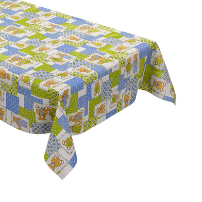 Wachstuch Tischdecke 4068-36 Teddy Kindermotiv hellgrün hellblau eckig rund oval