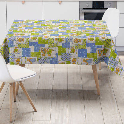 Wachstuch Tischdecke 4068-36 Teddy Kindermotiv hellgrün hellblau eckig rund oval