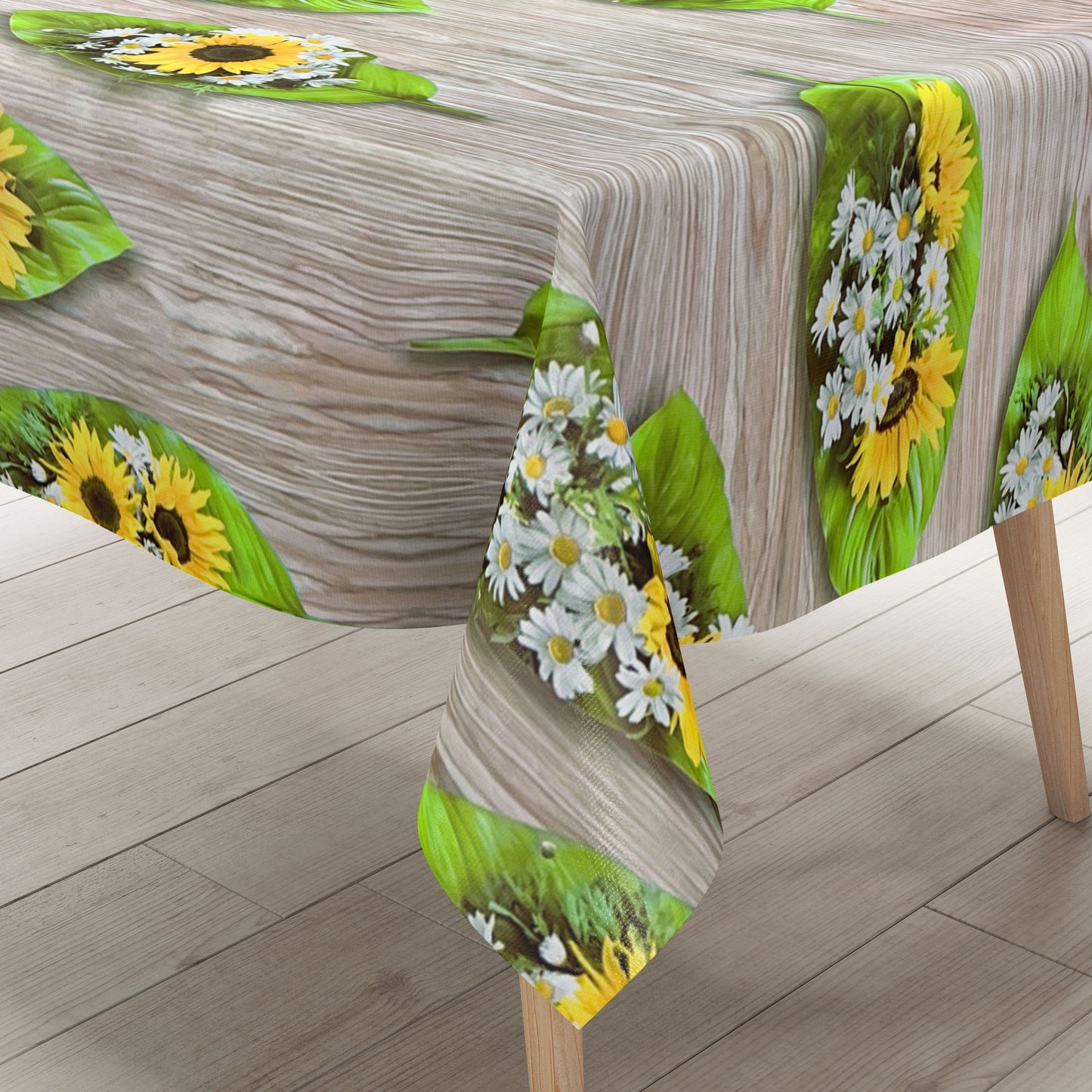 Oilcloth tablecloth AN10 sunflowers daisies wood square round oval