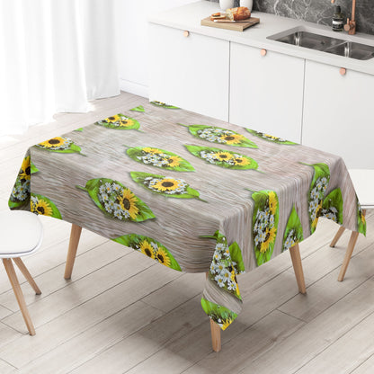 Oilcloth tablecloth AN10 sunflowers daisies wood square round oval