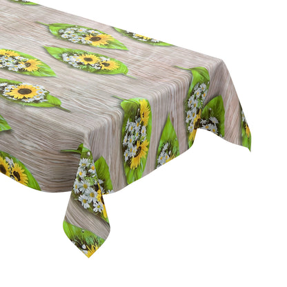 Oilcloth tablecloth AN10 sunflowers daisies wood square round oval