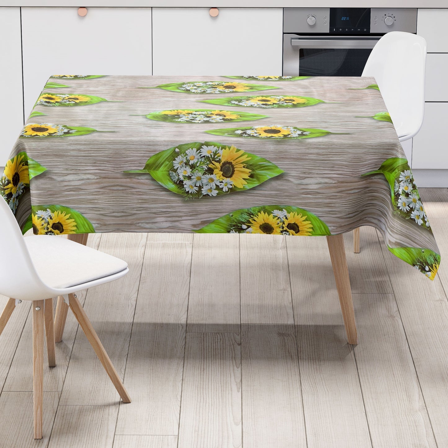 Oilcloth tablecloth AN10 sunflowers daisies wood square round oval