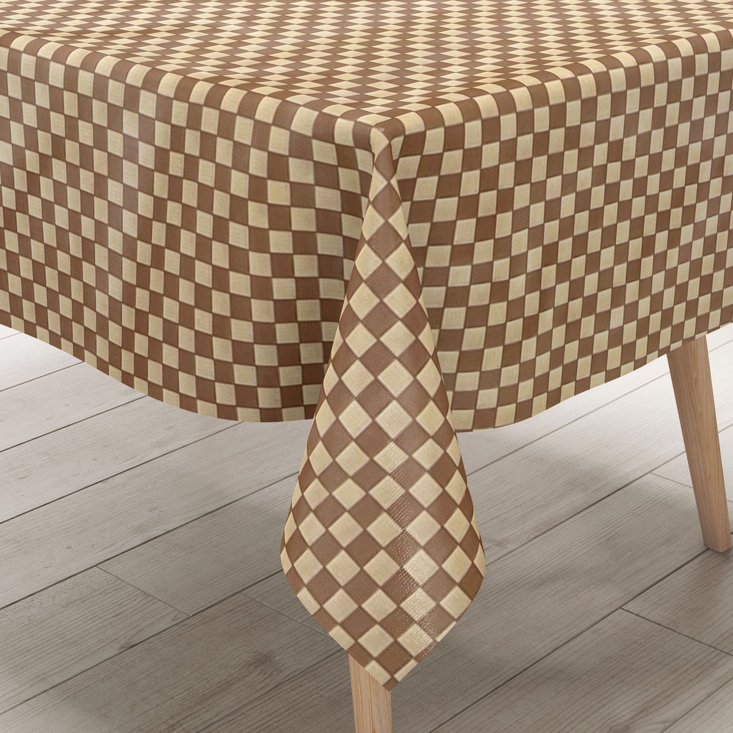 abwaschbare Wachstuch Tischdecke karo kariert beige braun kaufen