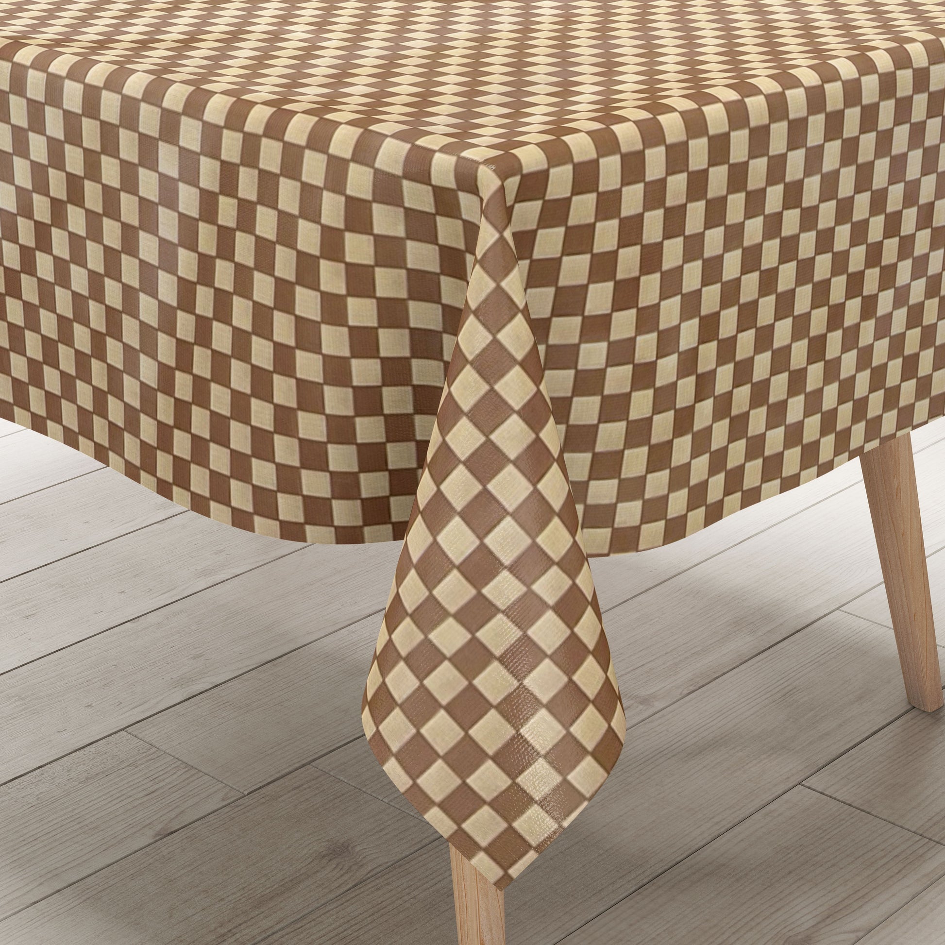 abwaschbare Wachstuch Tischdecke karo kariert beige braun kaufen